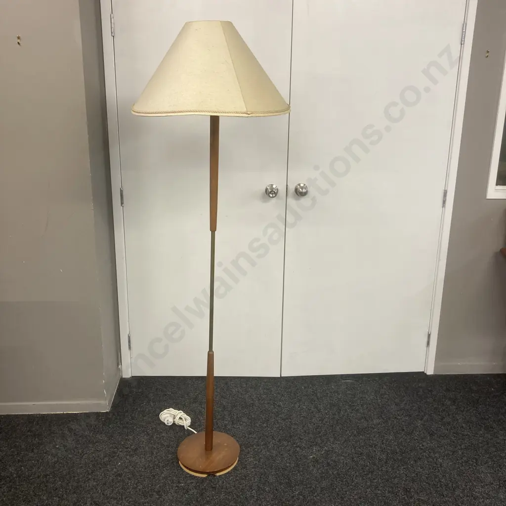 Mid Century Floor Lamp - Mahogany & Gold Colour Metal Tube. H173cm Image 1++