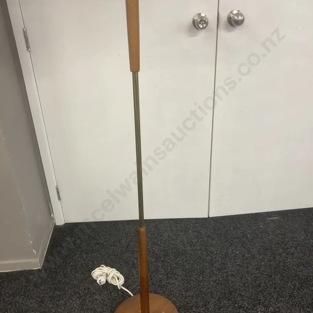 Mid Century Floor Lamp - Mahogany & Gold Colour Metal Tube. H173cm Image 1++