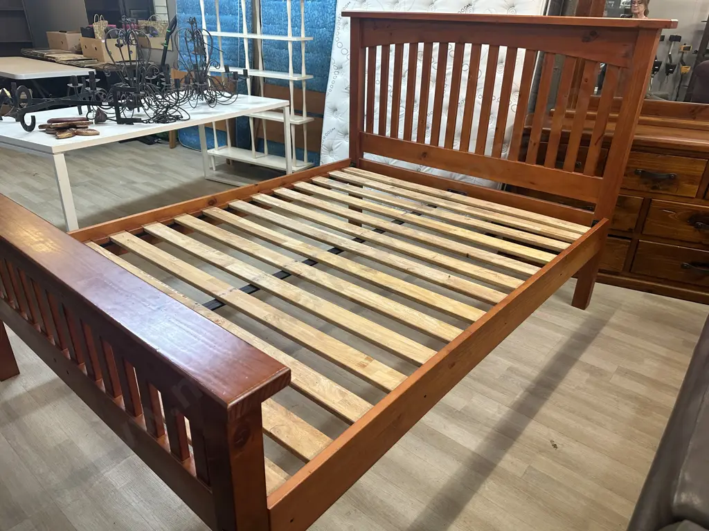 Solid Pine Wooden Slat Queensize  Bed Frame Image 1++