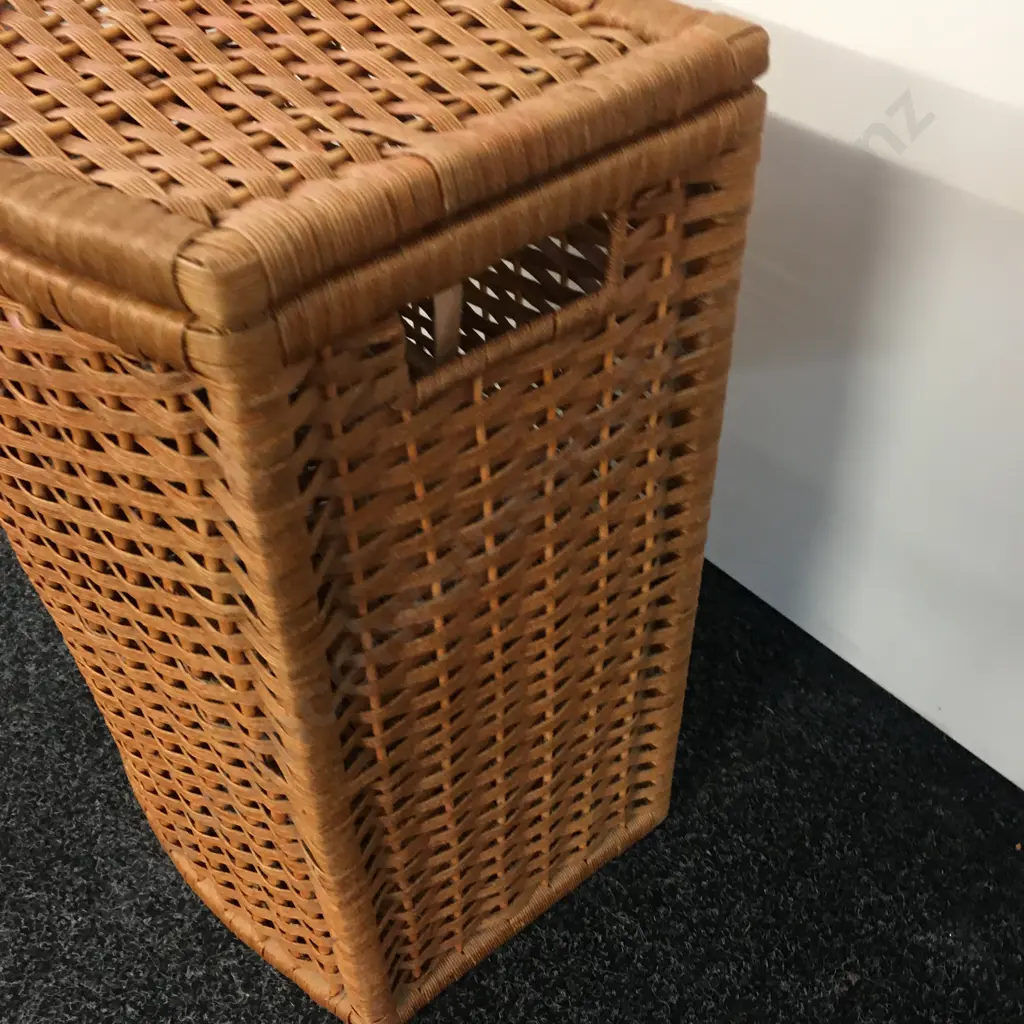 Vintage Cane Laundry Hamper Curved Front Image 1++