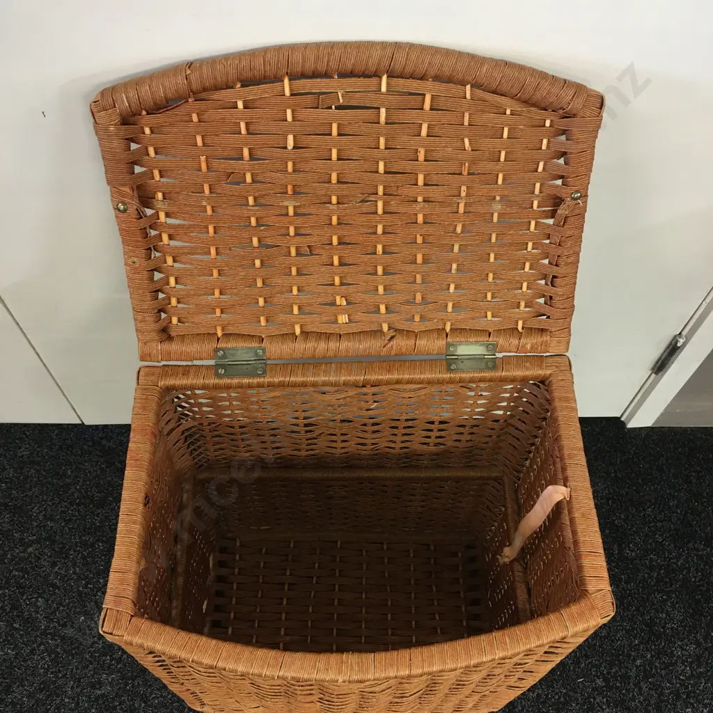 Vintage Cane Laundry Hamper Curved Front Image 1++