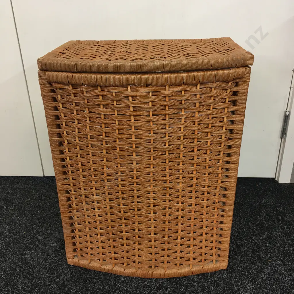 Vintage Cane Laundry Hamper Curved Front Image 1++