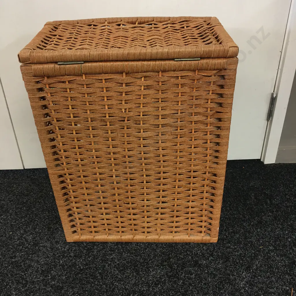 Vintage Cane Laundry Hamper Curved Front Image 1++