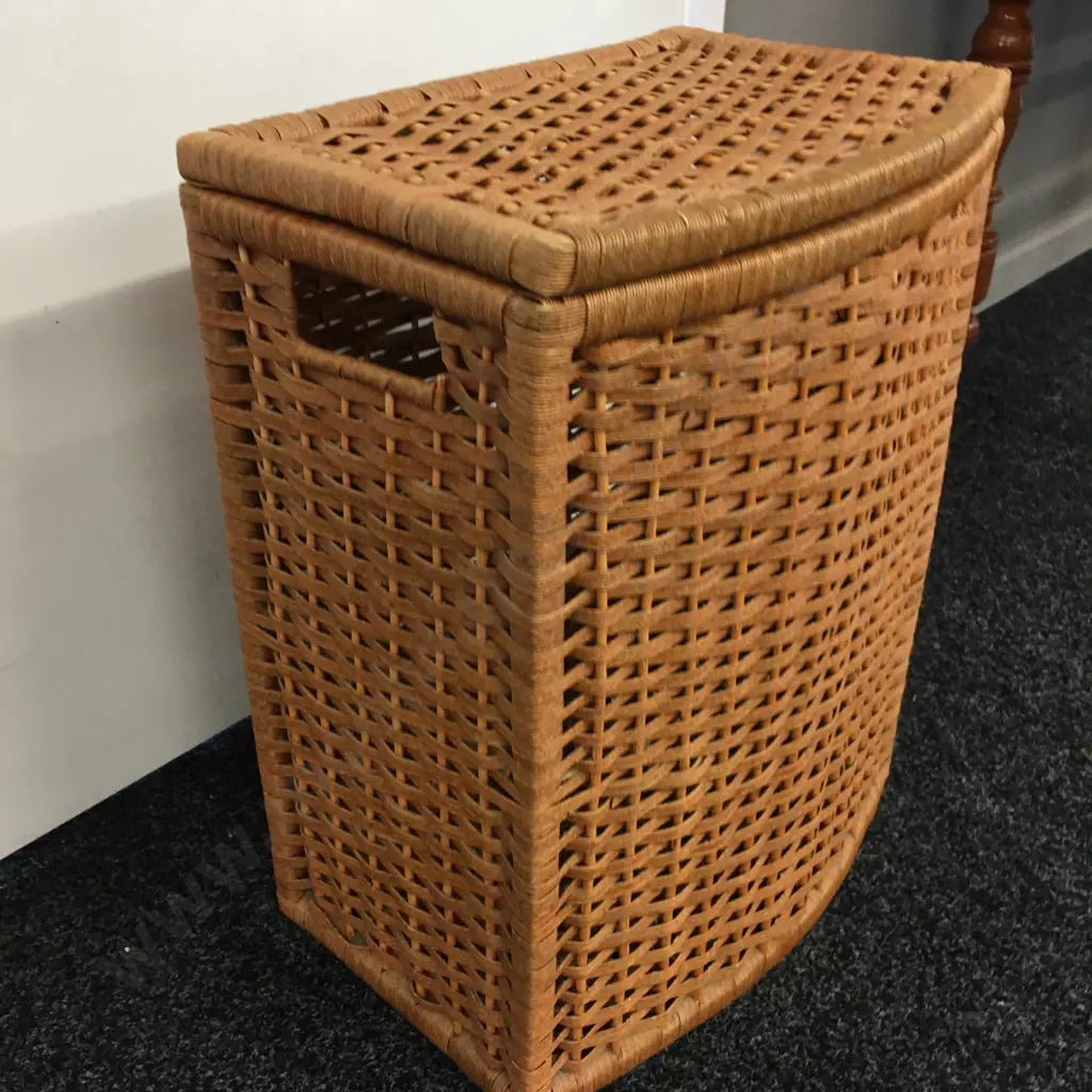 Vintage Cane Laundry Hamper Curved Front Image 1++