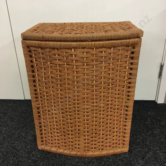 Vintage Cane Laundry Hamper Curved Front