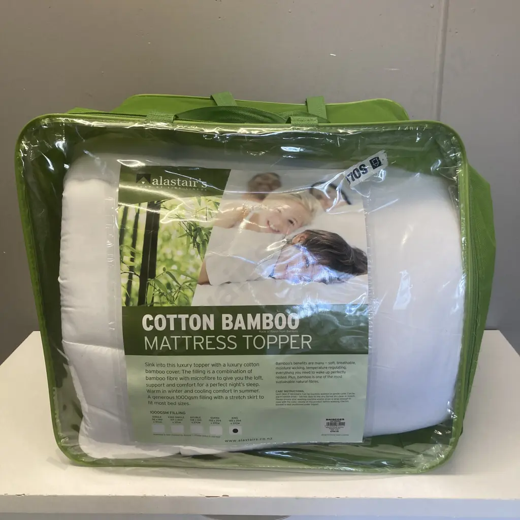 Alastairs Cotton Bamboo Mattress Topper. King Size - 165 x 204 x 37cm Image 1++