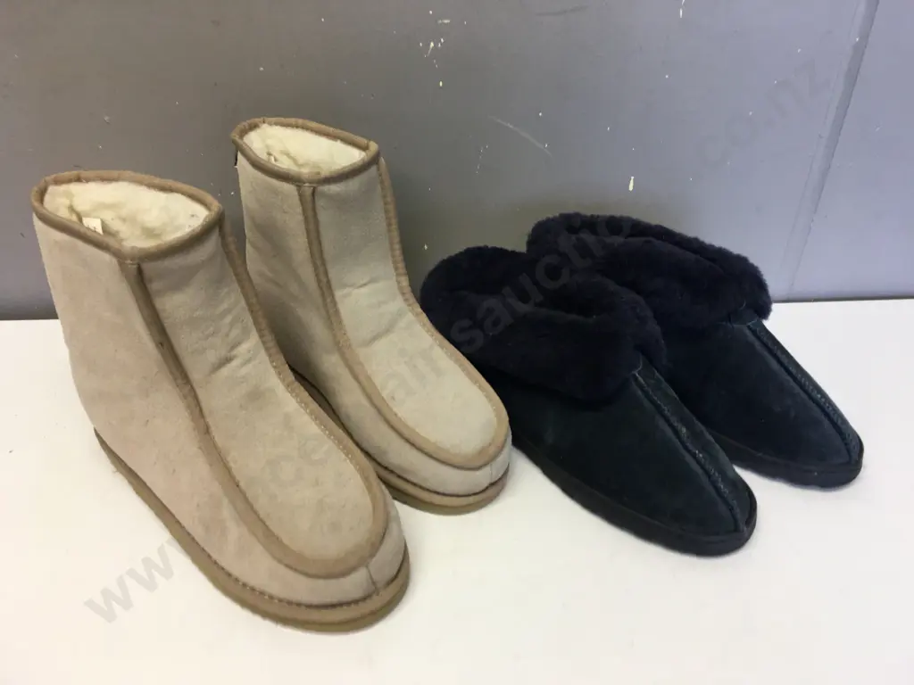 Mi Woollies NZ Slippers Size 8 & 1x Pair Of Synthetic Wool Slippers Size 9 Image 1++