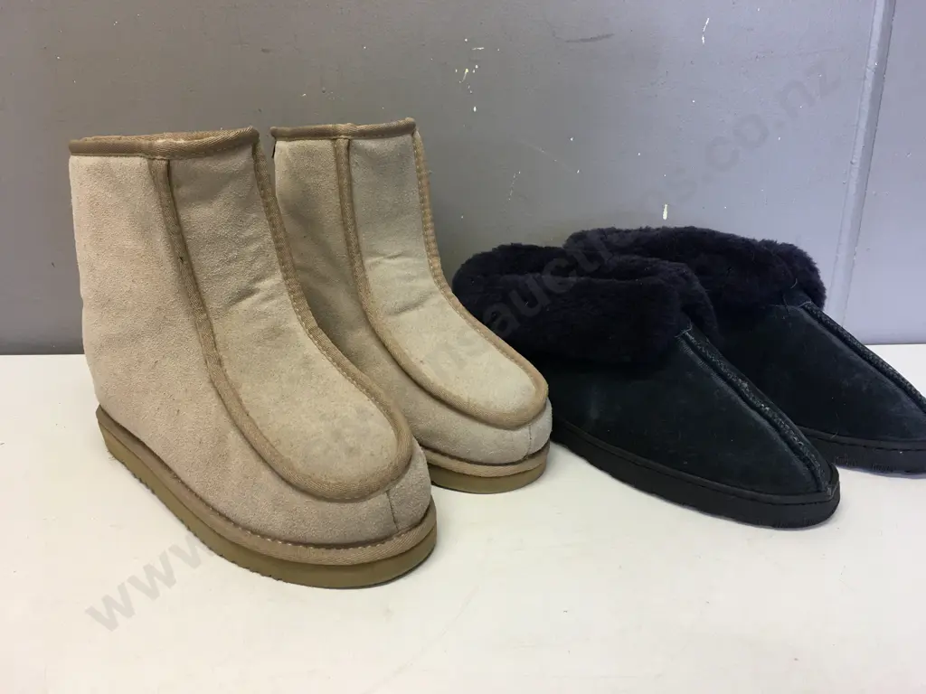 Mi Woollies NZ Slippers Size 8 & 1x Pair Of Synthetic Wool Slippers Size 9 Image 1++