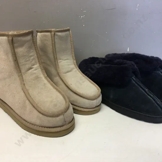 Mi Woollies NZ Slippers Size 8 & 1x Pair Of Synthetic Wool Slippers Size 9