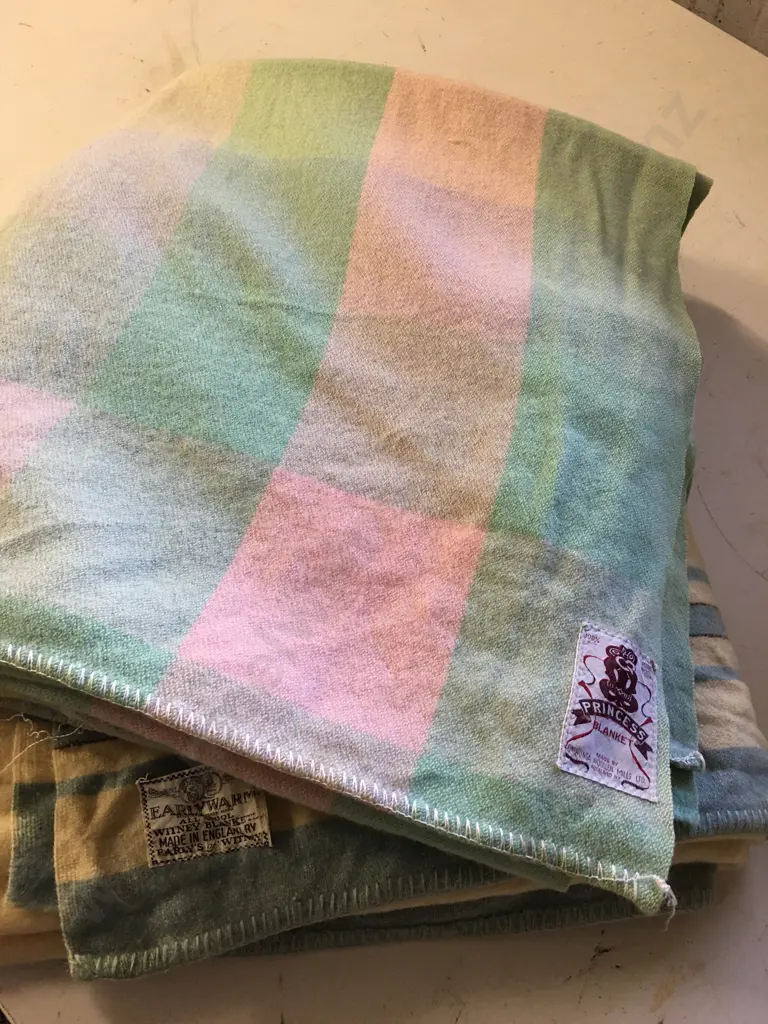 Vintage Woollen Blankets Including Early Worm Witney Blanket, Onehunga Princess Blanket Image 1++