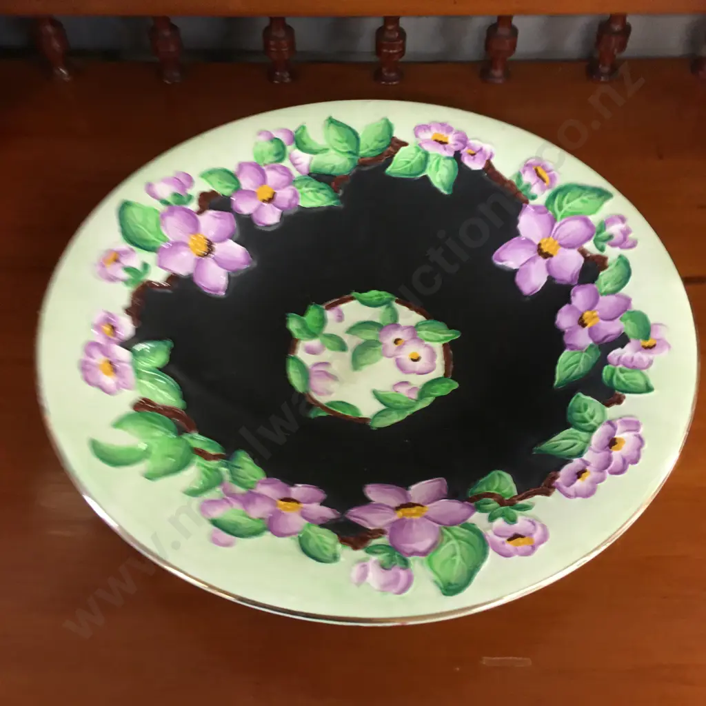 Vintage Maling Floral Majolica Decorative Green/Black With Violets Bowl E6568 H6,Dia27cm Image 1++