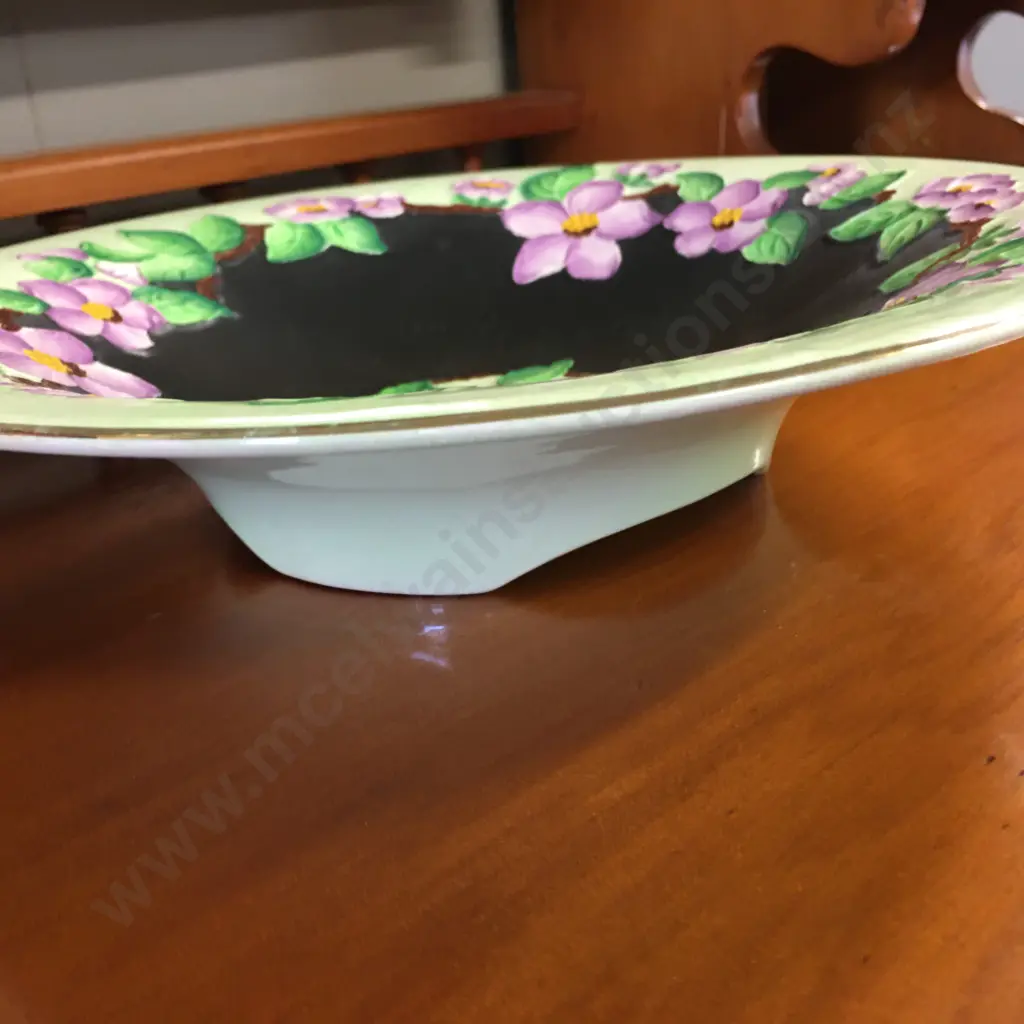 Vintage Maling Floral Majolica Decorative Green/Black With Violets Bowl E6568 H6,Dia27cm Image 1++