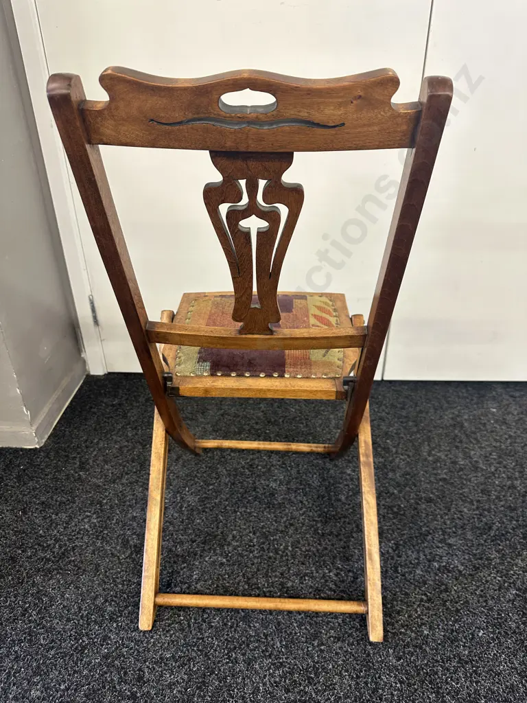 Antique Folding Chair Upholstered & Domed  Seat Image 1++