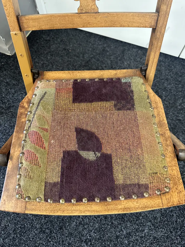 Antique Folding Chair Upholstered & Domed  Seat Image 1++