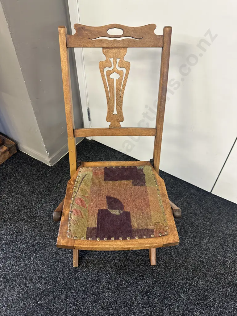 Antique Folding Chair Upholstered & Domed  Seat Image 1++