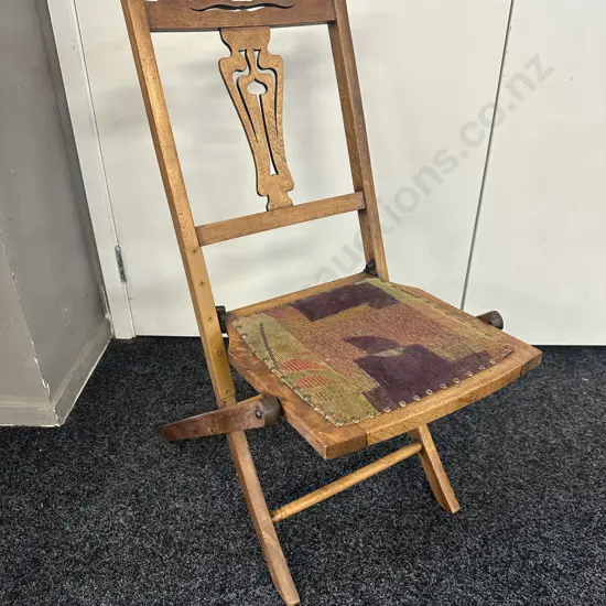 Antique Folding Chair Upholstered & Domed  Seat