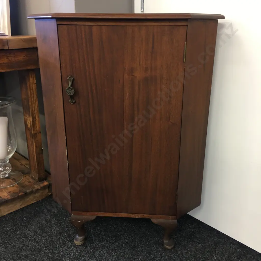 Antique Mahogany Corner Cabinet Cabriole Legs Single Door Two Shelves H94, W72,D49cm. Image 1++