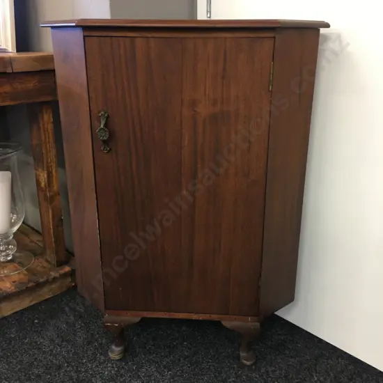 Antique Mahogany Corner Cabinet Cabriole Legs Single Door Two Shelves H94, W72,D49cm.
