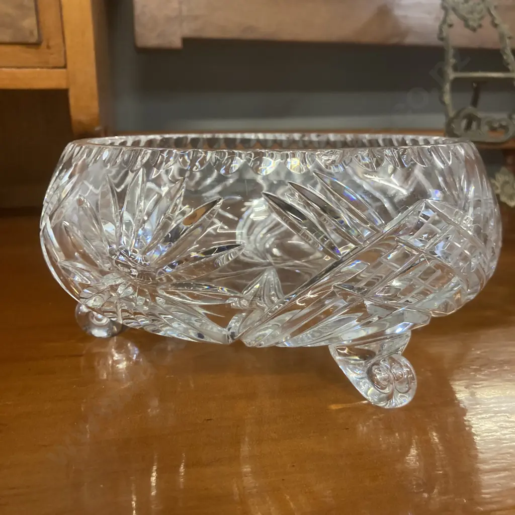 Vintage Lead Crystal Rectangular Serving Tray. 41 x 26.5cm, Footed Crystal Bowls & Crystal Dish Image 1++