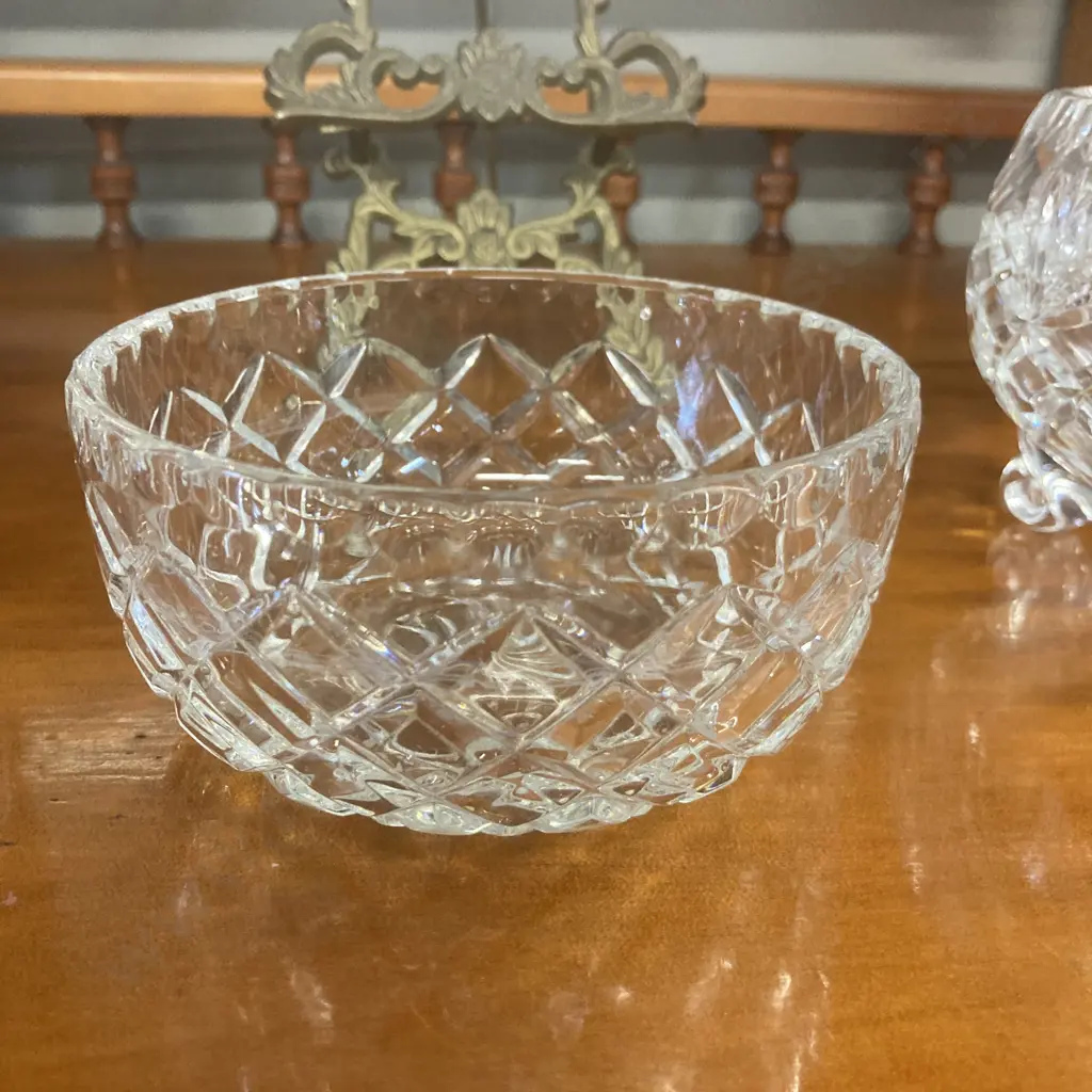 Vintage Lead Crystal Rectangular Serving Tray. 41 x 26.5cm, Footed Crystal Bowls & Crystal Dish Image 1++
