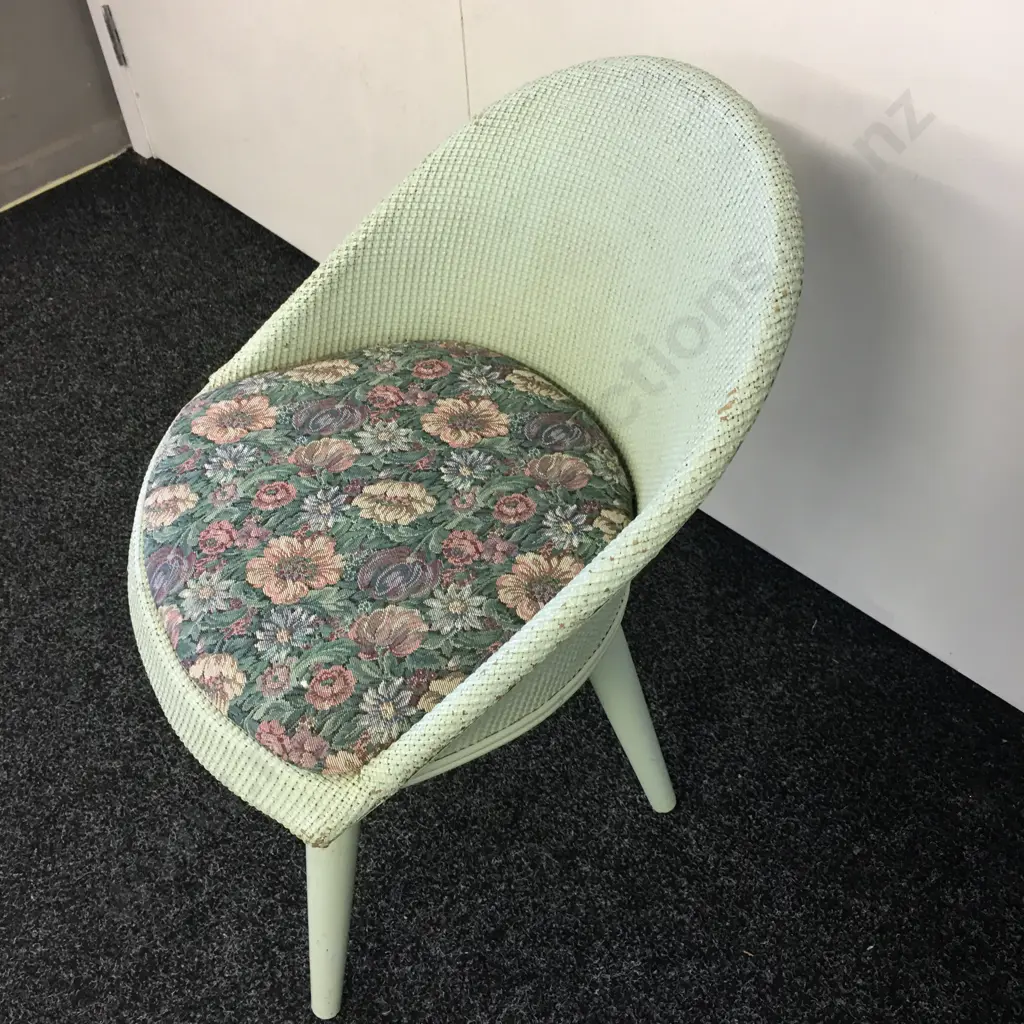 Antique Wicker Bedroom Chair Painted Spearment Colour And Patterned Upholstered Seat Image 1++