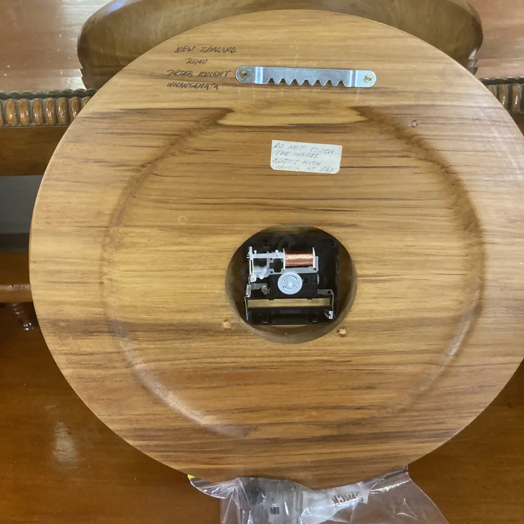 New Zealand Rimu Wall Clock  - Peter Knight, Whangamata (As Found Condition). 29cm Image 1++