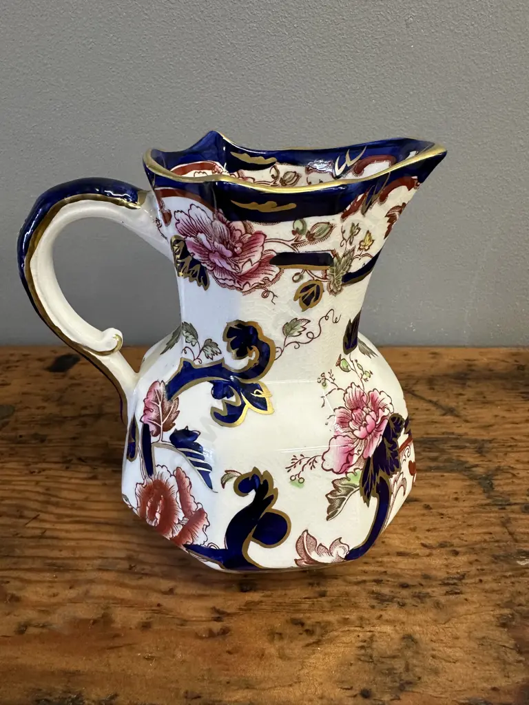 Masons Patent Ironstone Jug In Ornate Mandalay Blue Pattern H13cm. Image 1++
