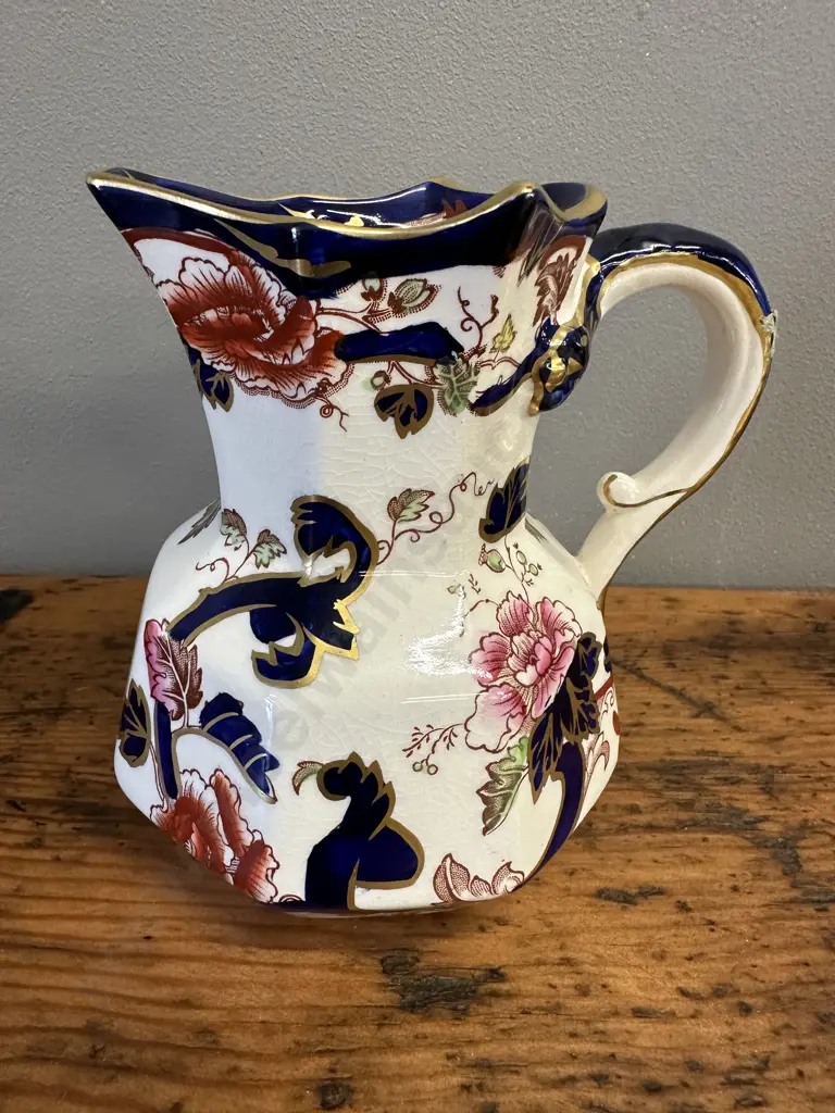 Masons Patent Ironstone Jug In Ornate Mandalay Blue Pattern H13cm. Image 1++