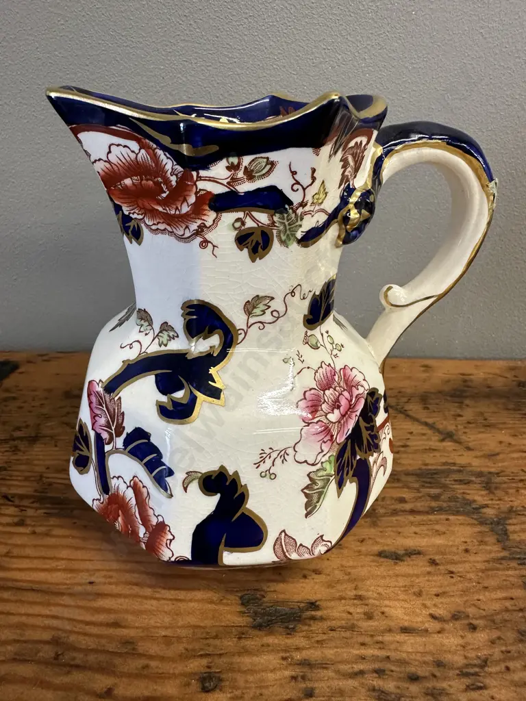 Masons Patent Ironstone Jug In Ornate Mandalay Blue Pattern H13cm. Image 1++