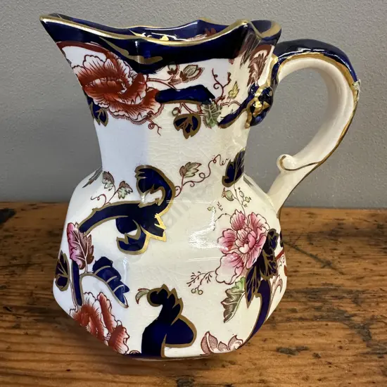 Masons Patent Ironstone Jug In Ornate Mandalay Blue Pattern H13cm.