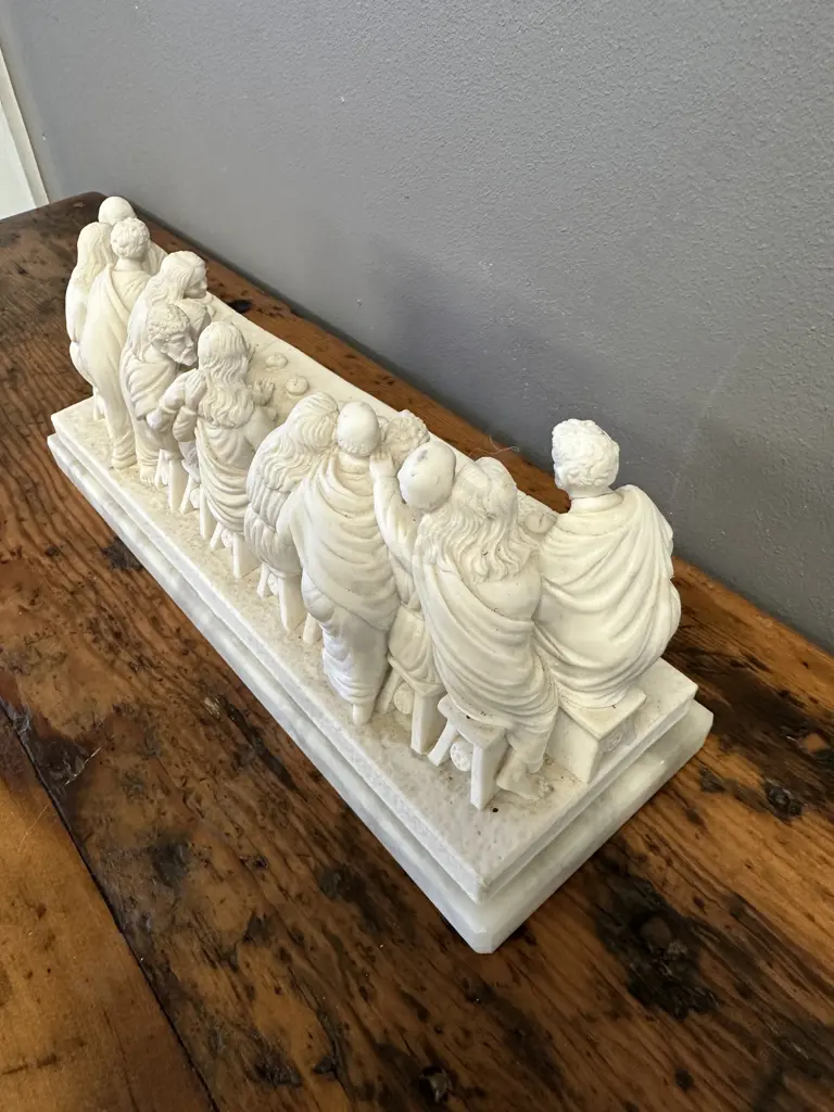 Vintage 'The Last Supper' Sculpture on Marble Plinth H11,W25.5,D9cm. Image 1++