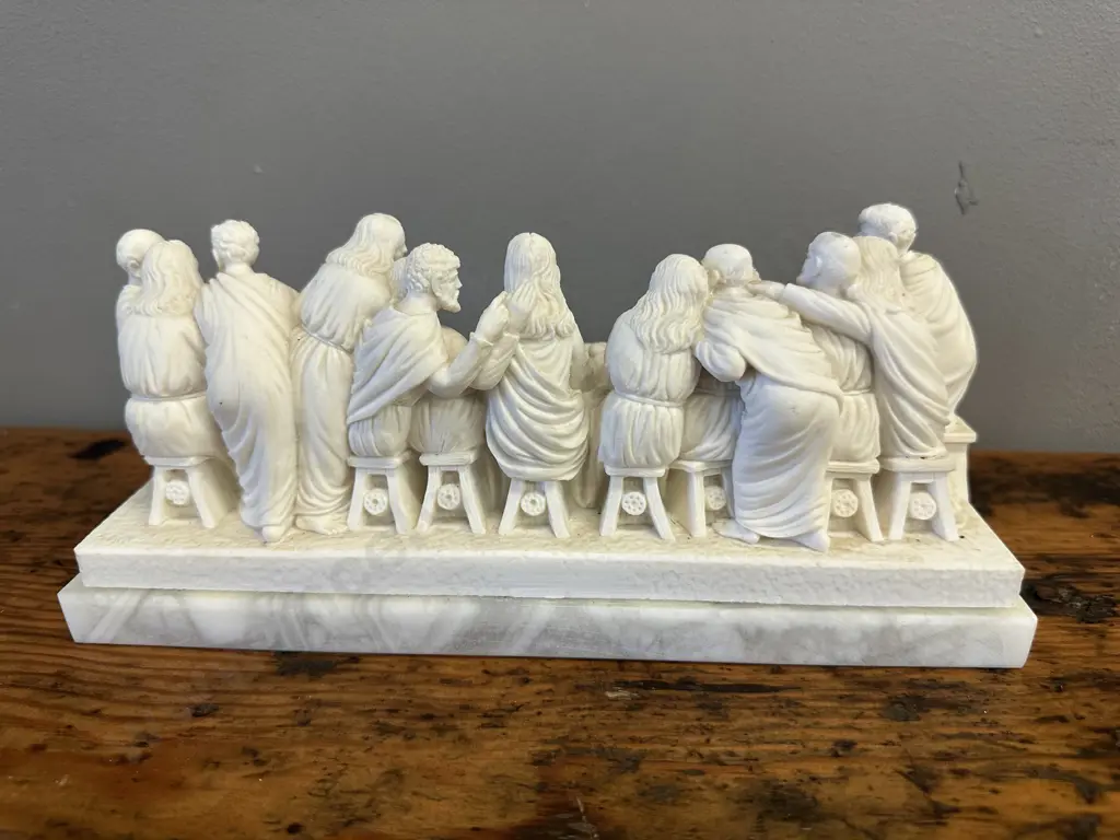 Vintage 'The Last Supper' Sculpture on Marble Plinth H11,W25.5,D9cm. Image 1++