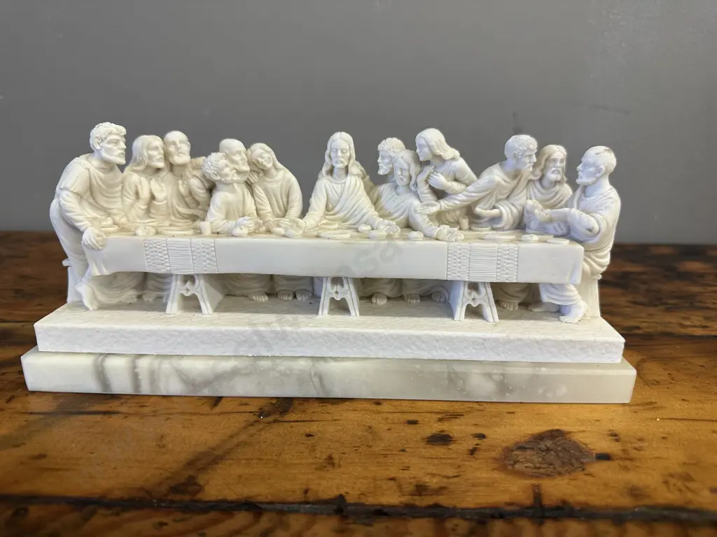Vintage 'The Last Supper' Sculpture on Marble Plinth H11,W25.5,D9cm. Image 1++