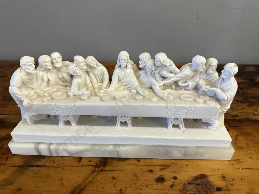 Vintage 'The Last Supper' Sculpture on Marble Plinth H11,W25.5,D9cm. Image 1++