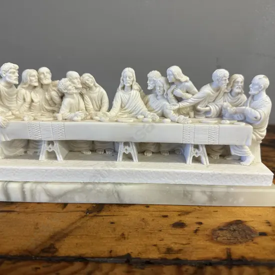 Vintage 'The Last Supper' Sculpture on Marble Plinth H11,W25.5,D9cm.