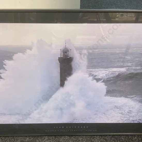 Jean Guichards' "Phares Dans La Tempete - La Jument" (Lighthouses In The Storm ), Large Framed Glazed Poster. 60 x 80cm