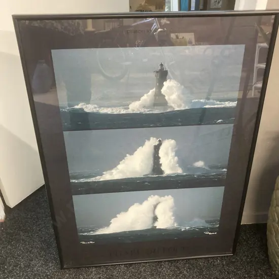 Philip Plissons' "Phare Du Four" (The Four Lighthouse), Large Framed Glazed Poster. 80.5 x 60.5cm