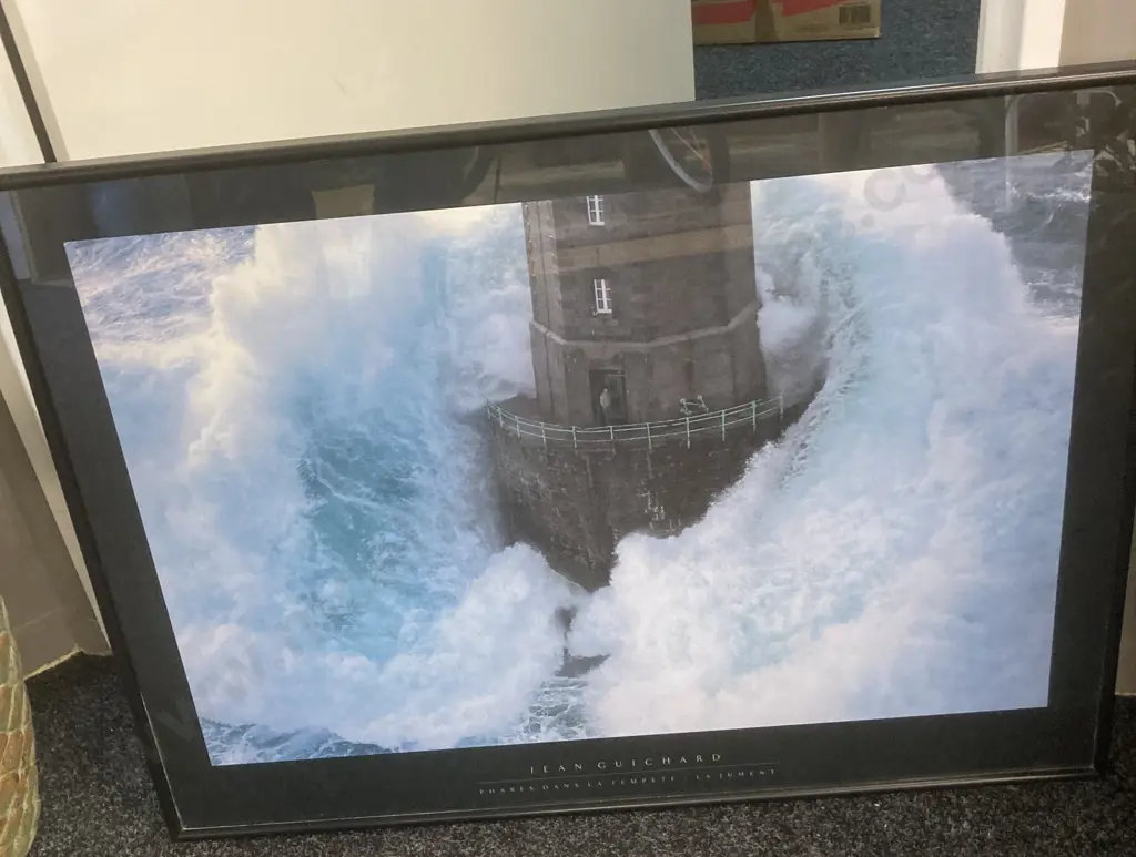 Jean Guichards' "Phares Dans La Tempete - Kereon" (Lighthouses In The Storm ), Large Framed Glazed Poster. 60 x 80cm Image 1++