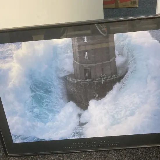 Jean Guichards' "Phares Dans La Tempete - Kereon" (Lighthouses In The Storm ), Large Framed Glazed Poster. 60 x 80cm