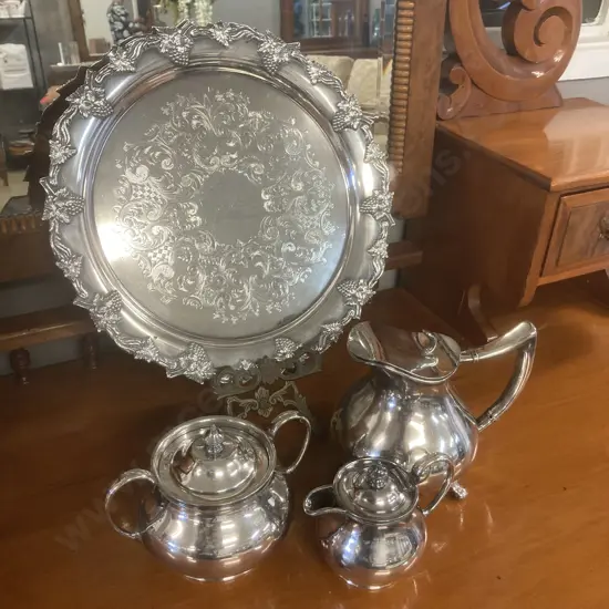 James Dixon & Sons 2469, Victorian Silver Plate on Britannic Metal Teapot & Sugar Bowl With Gold Gilt Washed Interiors