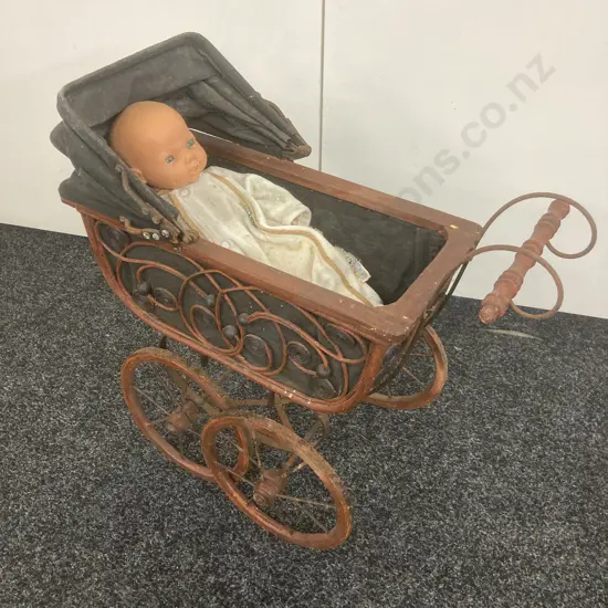 Antique Victorian Style Dolls Pram. 55 x 46cm