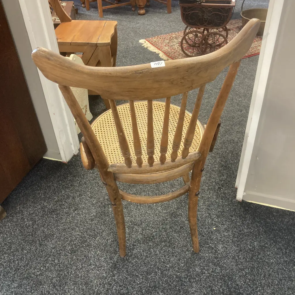 Antique Farmhouse Spindle Back Dining Chair With Cane Seat (As Found Condition) Image 1++