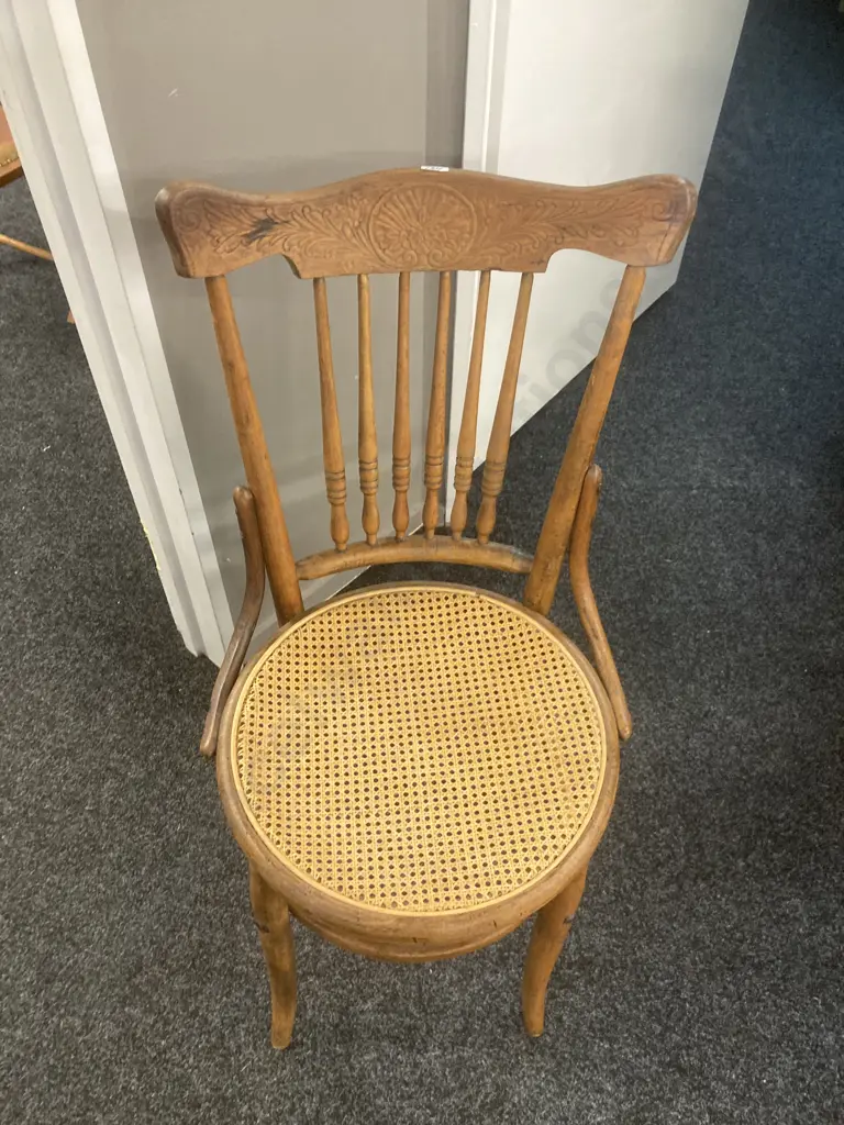Antique Farmhouse Spindle Back Dining Chair With Cane Seat (As Found Condition) Image 1++