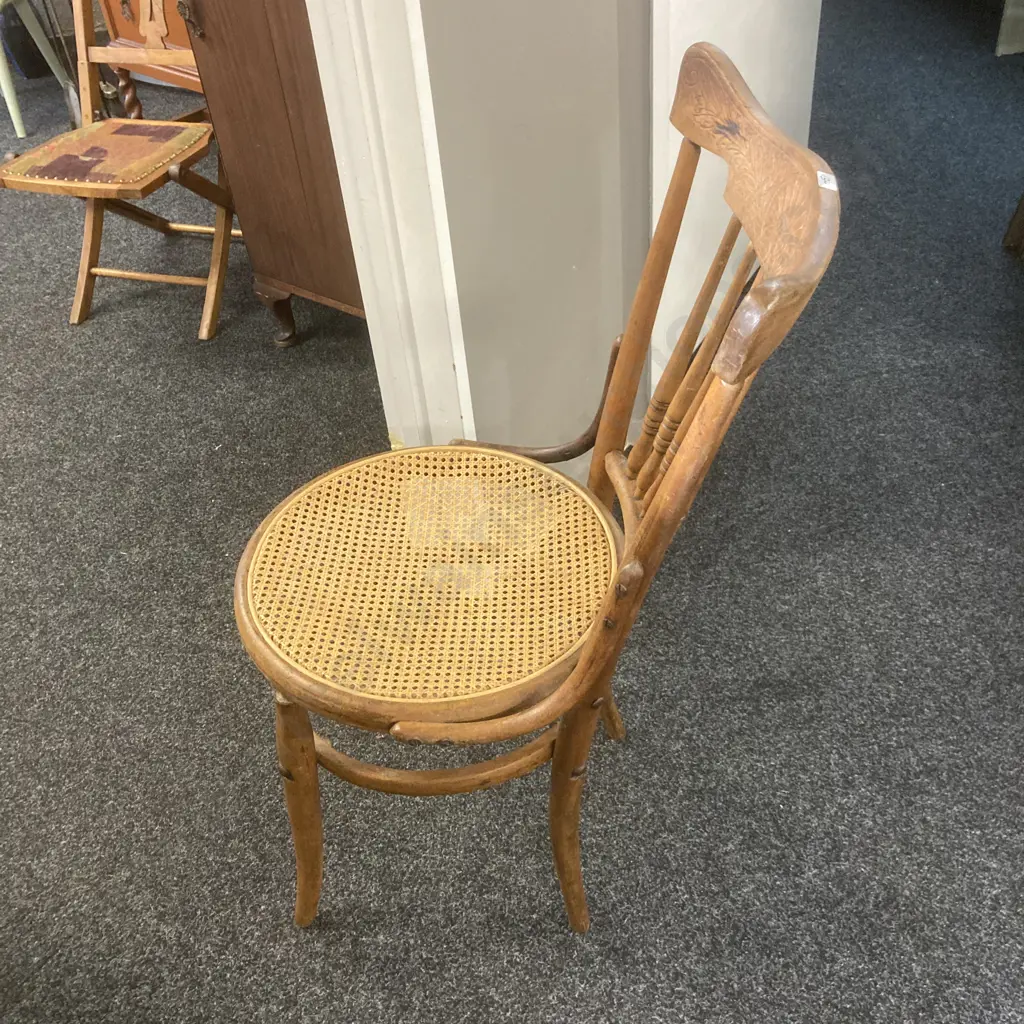 Antique Farmhouse Spindle Back Dining Chair With Cane Seat (As Found Condition) Image 1++