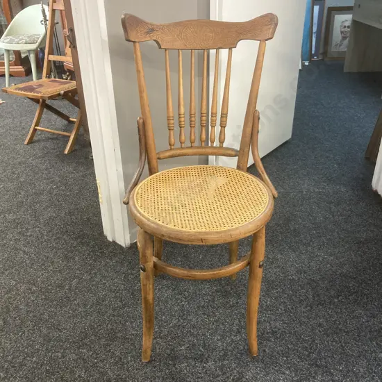 Antique Farmhouse Spindle Back Dining Chair With Cane Seat (As Found Condition)