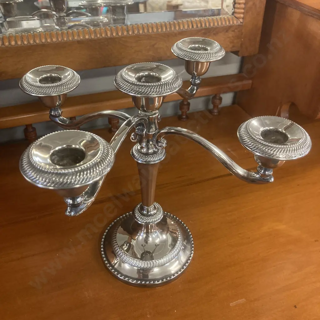 Vintage Silver Plated Five Arm Candelabra With Adjustable Arms, Hong Kong. 23 x 28cm Image 1++