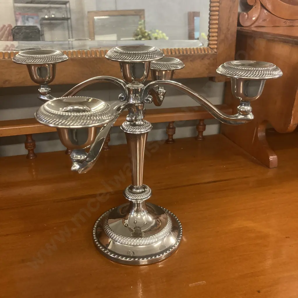 Vintage Silver Plated Five Arm Candelabra With Adjustable Arms, Hong Kong. 23 x 28cm Image 1++