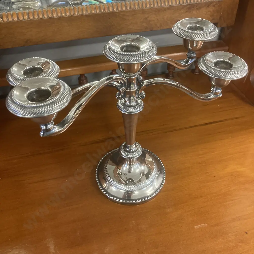 Vintage Silver Plated Five Arm Candelabra With Adjustable Arms, Hong Kong. 23 x 28cm Image 1++