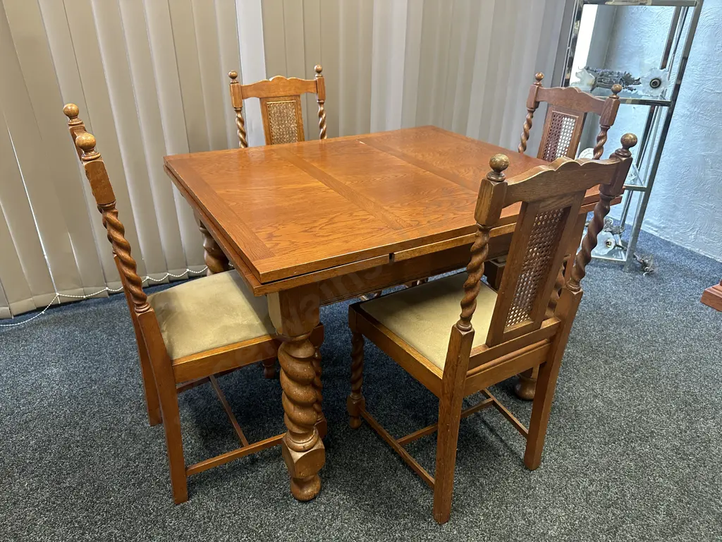 Oak Barley Twist Extension Table With Set of 6 Barley Twist Dining Chairs Image 1++
