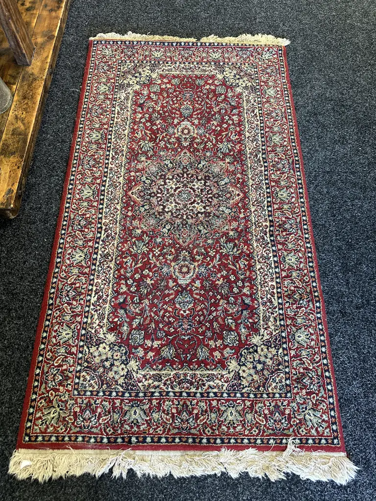 Persian Style Rug Red, Cream & Blue Tones L156,W80cm. Image 1++
